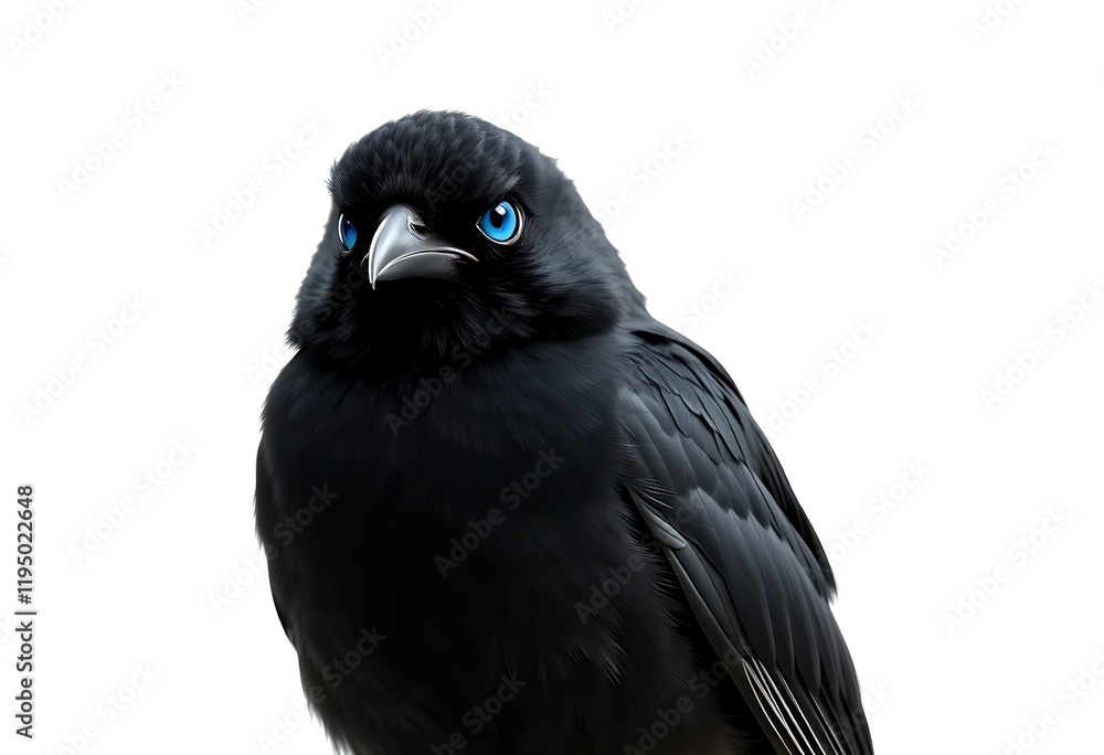 Fototapeta premium Black Bird Vibrant Blue Eyes Closeup Detailed Illustration