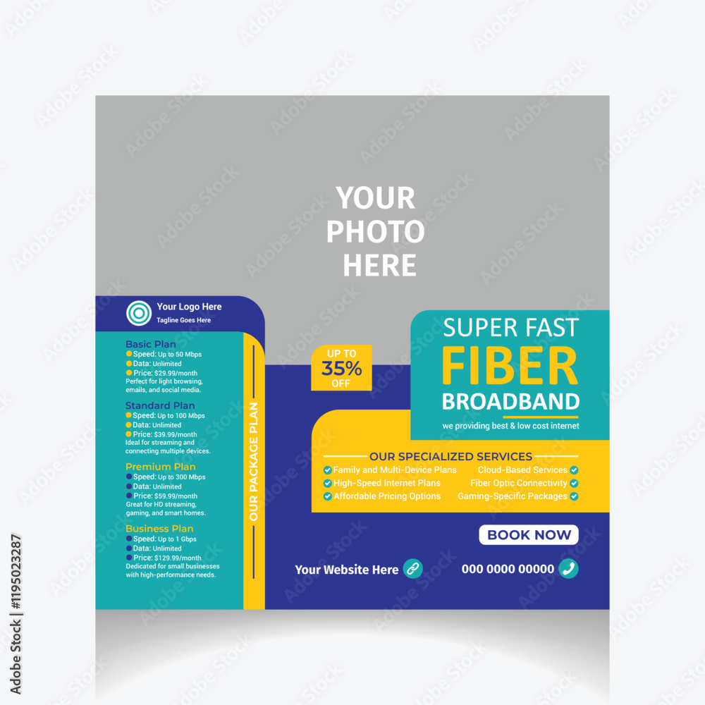 Internet broadband social media post design template Internet broadband social media post design template