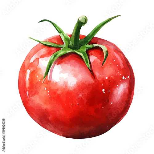 A watercolor vector of a tomato, isolated on a white background. Tomato vector.
