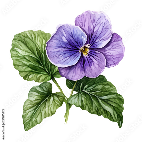 A watercolor drawing of sweet violet, isolated on a white background. Sweet violet vector.
