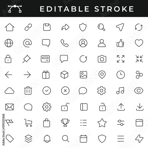 Set of Linear Icons with Editable Stroke Isolated on White Background