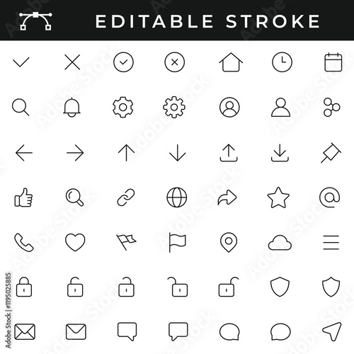 Set of Linear Icons with Editable Stroke Isolated on White Background