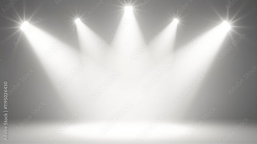 Obraz premium Bright white stage lights create an atmosphere for performance in an empty venue
