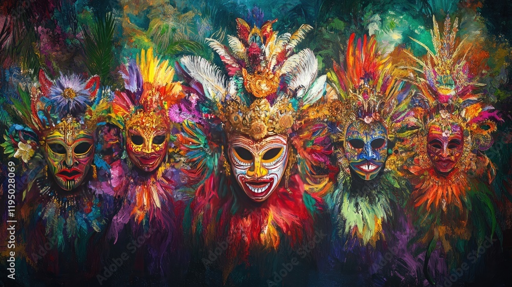 An artistic arrangement of traditional Balinese masks in vivid colors, capturing the cultural essence of Balinese dance and theater. An artistic arrangement of traditional Balinese masks in vivid colors, capturing the cultural essence of Balinese dance and theater.