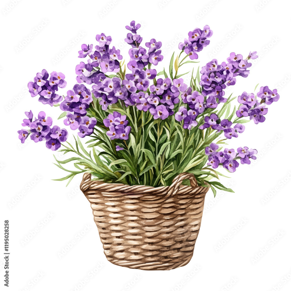 A watercolor of a statice bouquet in a basket, isolated on a white background. Statice bouquet vector.
A watercolor of a statice bouquet in a basket, isolated on a white background. Statice bouquet vector.