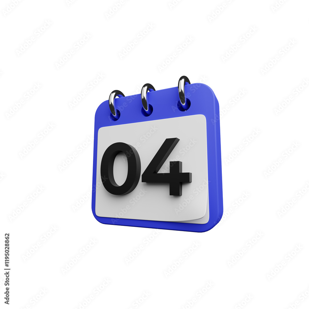 High-Quality 3D Calendar Icon Showing Date 04 High-Quality 3D Calendar Icon Showing Date 04