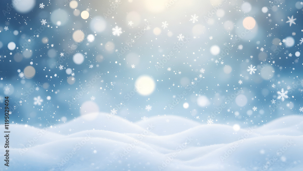 Snowflakes gently falling, serene winter background with magical holiday ambiance.