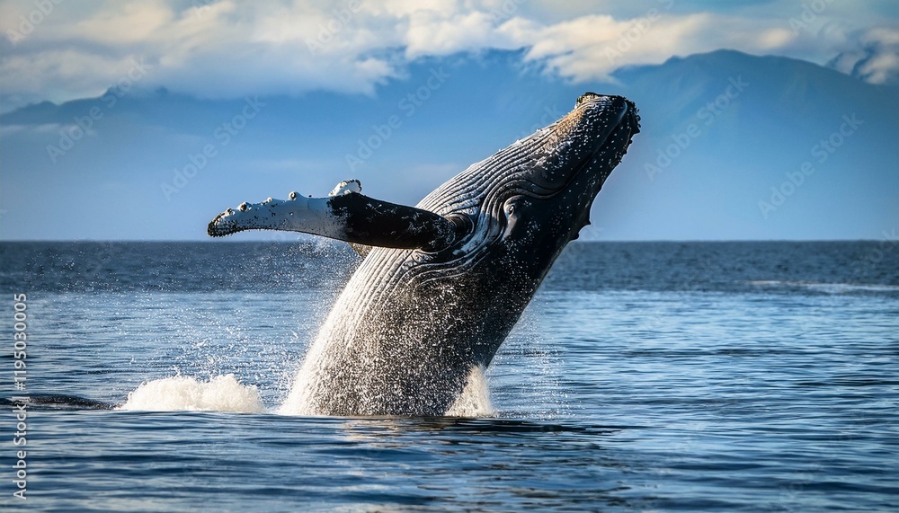 Naklejka premium ecuador humpback whale jumping in water