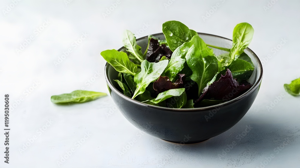 Fresh vibrant salad leaves in dark bowl, healthy eating concept, emphasis on natural ingredients, ideal for cooking or wellness blogs. Fresh vibrant salad leaves in dark bowl, healthy eating concept, emphasis on natural ingredients, ideal for cooking or wellness blogs.