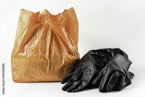 Trash Bag and Rubber Gloves for Cleanup Activities photo