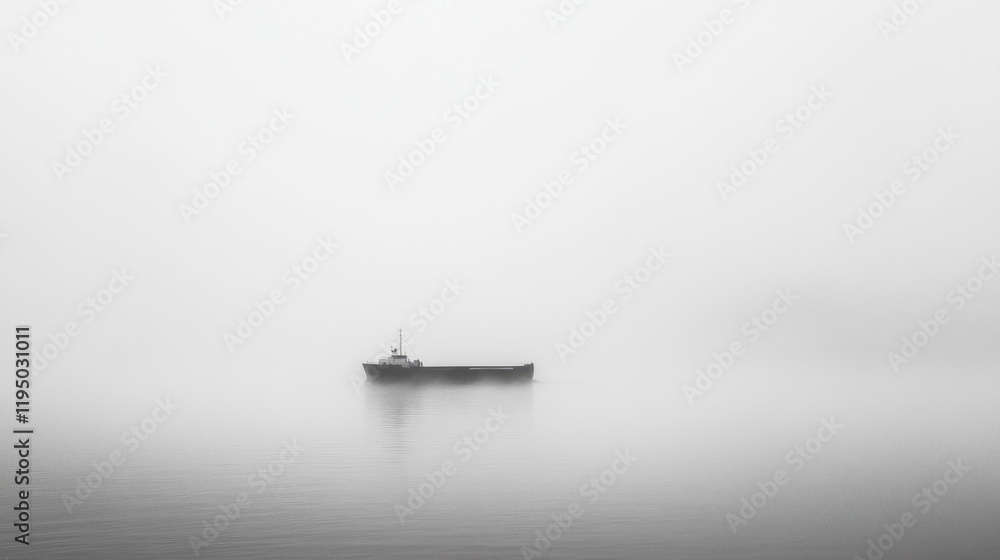 A solitary boat in a foggy landscape, evoking a sense of tranquility and isolation. A solitary boat in a foggy landscape, evoking a sense of tranquility and isolation.