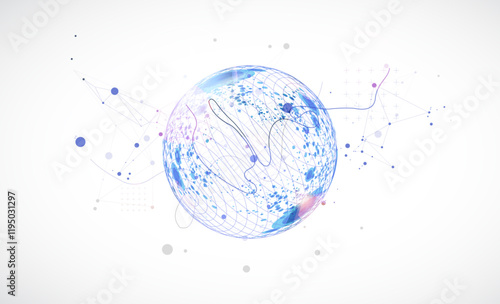 Abstract sphere background with plexus effect. 3D surface. Vector.