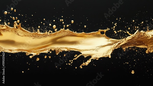 Liquid gold splash creates a stunning visual effect in a dark environment, showcasing the beauty and fluidity of metallic gold as it contrasts dramatically against black