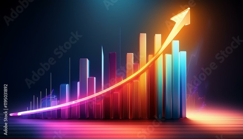 Wallpaper Mural 3d bar graph with glowing upward arrow representing growth and success sleek design and vibrant colors convey sense of optimism and progress in data visualization Torontodigital.ca