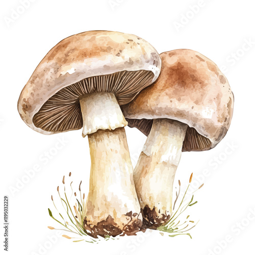 A watercolor drawing of a shiitake mushroom, isolated on a white background. Shiitake mushroom vector.
