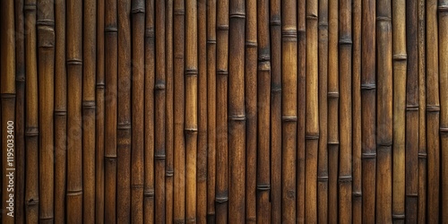 Bamboo wall texture showcasing a rich brown linear pattern with vertical bamboo stalks arranged closely together against a dark backdrop