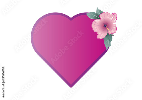 Corazón rosa y marco morado con flor rosa