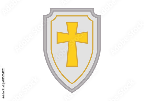 Escudo gris con cruz dorada católica