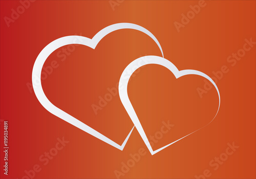 Dos corazones de trazo blanco en fondo de degradado rojo radial