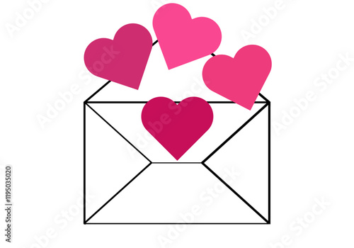 Icono negro de sobre de carta con corazones rojos de carta de amor
