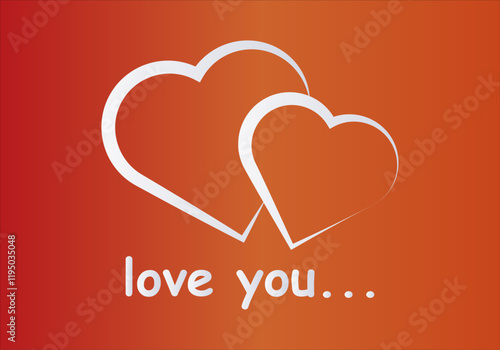 Dos corazones con texto de te amo y degradado rojo