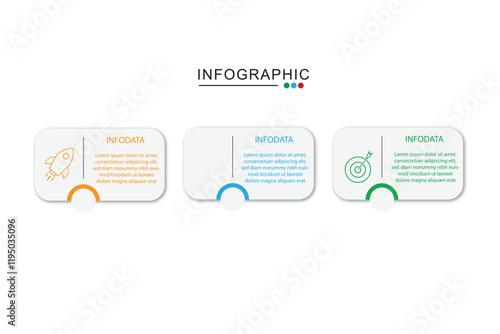 3 Steps Infographics Design Template - Graph, Pie chart, workflow layout, squire diagram, brochure, report, presentation, web design. Editable Vector