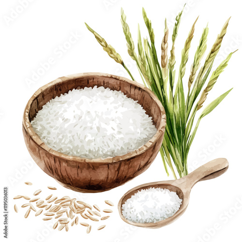 A watercolor vector of Rice, isolated on a white background. Rice vector.
