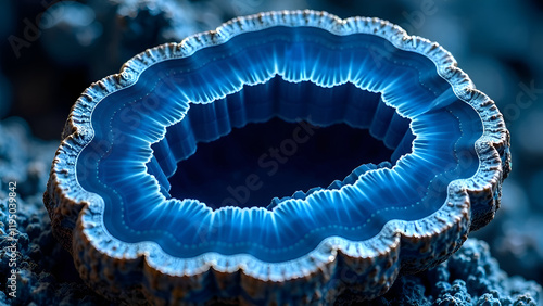 Obraz na płótnie Abstract Background. A unique piece of blue rock that features a noticeable hole right in the middle, captivating and intriguing to behold w salonie