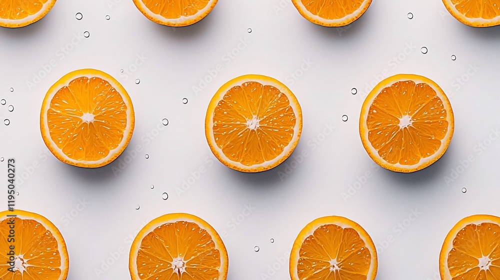Flat lay of juicy orange slices on white background with water droplets. Flat lay of juicy orange slices on white background with water droplets.