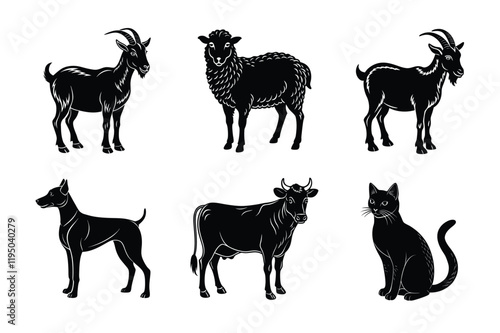 Animal silhouettes set. Domestic animals vector illustration