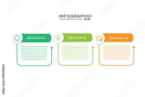 3 Steps Infographics Design Template - Graph, Pie chart, workflow layout, squire diagram, brochure, report, presentation, web design. Editable Vector