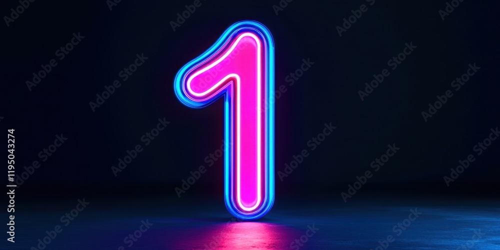 Neon sign with the number 1 in pink Neon sign with the number 1 in pink