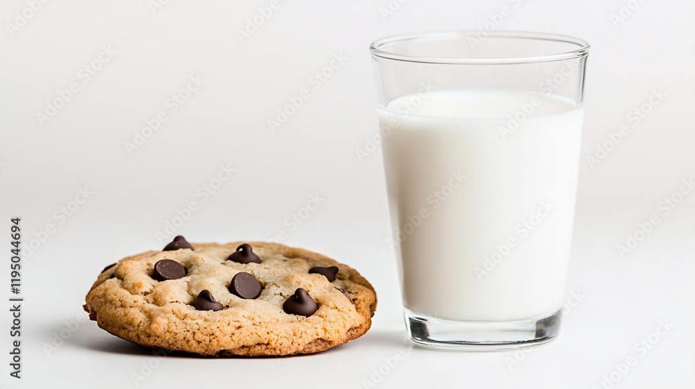 Chocolate chip cookie and glass of milk. Chocolate chip cookie and glass of milk.