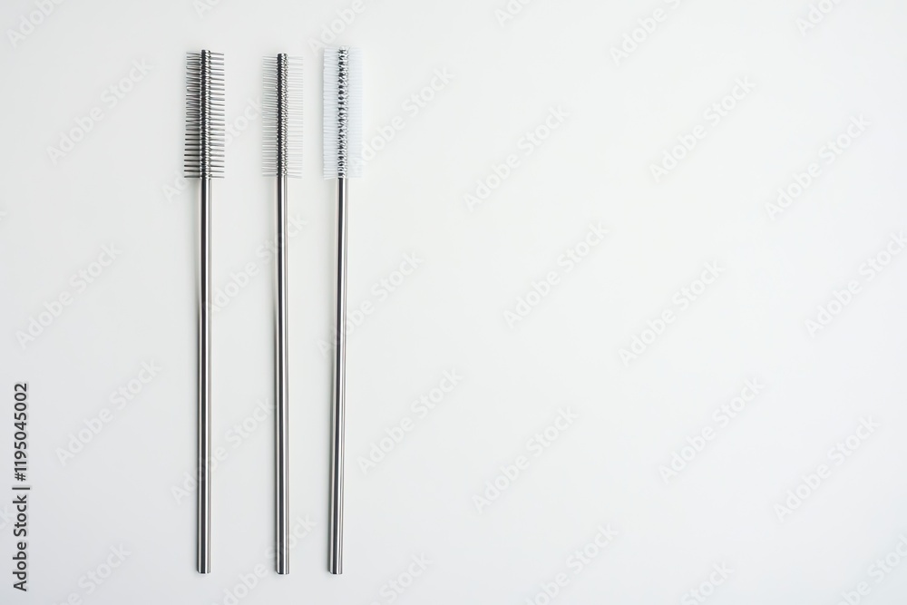 Three sleek metal rods arranged neatly on minimalist background Three sleek metal rods arranged neatly on minimalist background