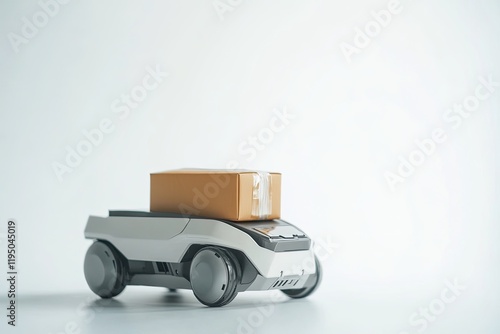 Compact delivery robot carries package, showcasing modern logist photo