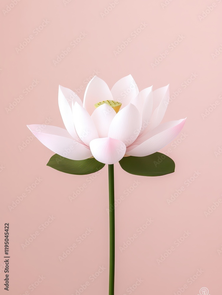 Obraz premium Lotus flower with six delicate petals stands gracefully against a soft pink background, showcasing natural beauty and elegance in a tranquil setting to evoke serenity