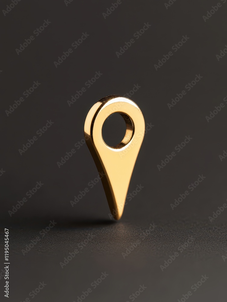 Location pin with hollow center standing against a dark background, symbolizing navigation and exploration in an elegant and modern design Location pin with hollow center standing against a dark background, symbolizing navigation and exploration in an elegant and modern design