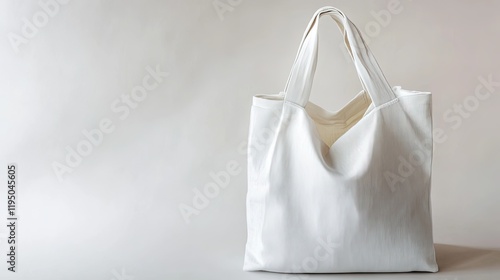 Minimalist design showcases elegant white tote bag with unique s photo