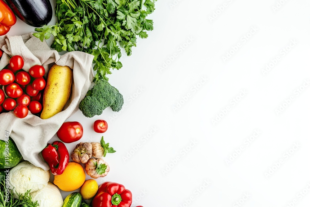 Fresh vegetables arranged artistically on light background, vibr Fresh vegetables arranged artistically on light background, vibr