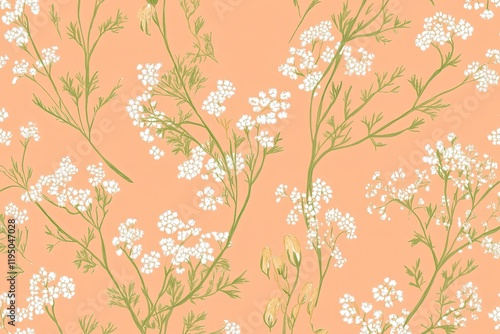 Wallpaper Mural Delicate white flowers intertwine with lush green stems on soft Torontodigital.ca