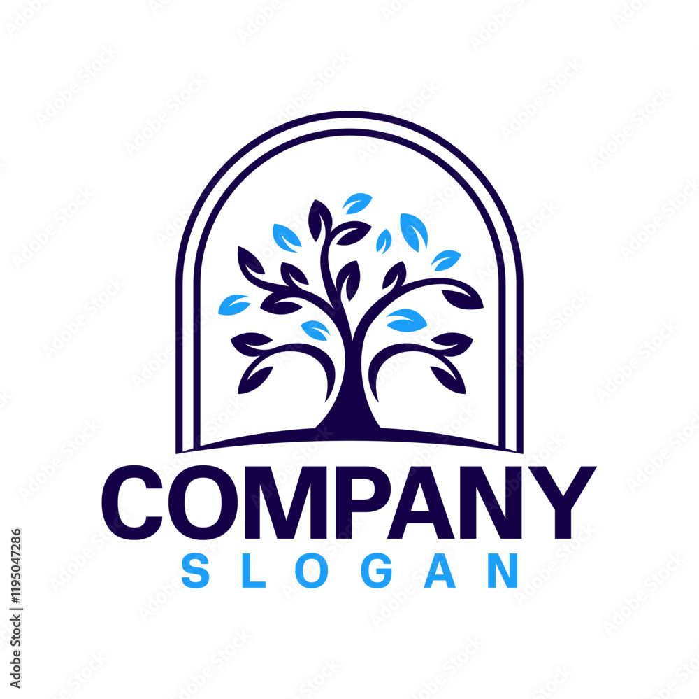Obraz premium Tree on window on blue logo design