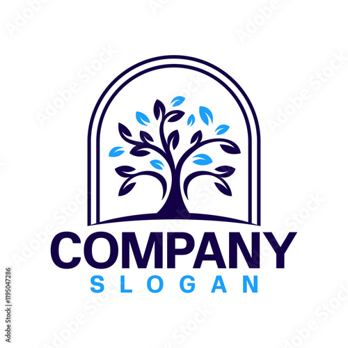 Tree on window on blue logo design