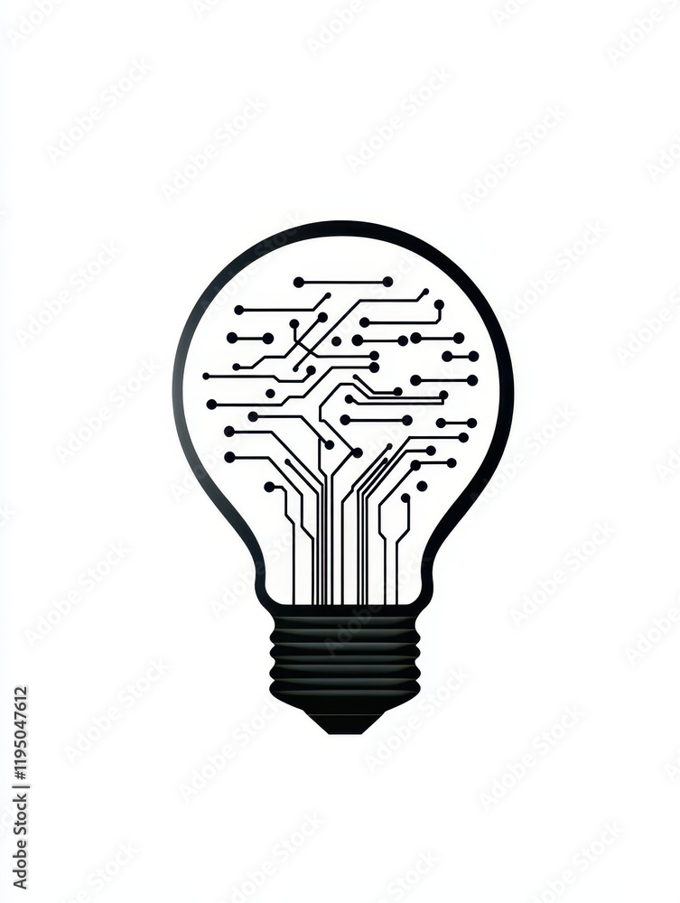 Stylized lightbulb design featuring intricate circuit lines that symbolize innovation and technology within a minimalist aesthetic Stylized lightbulb design featuring intricate circuit lines that symbolize innovation and technology within a minimalist aesthetic