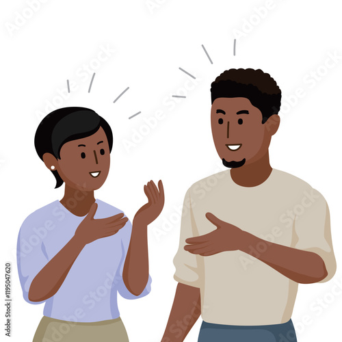 Cartoon people character A man and a woman are chatting and discussing  black young woman and man