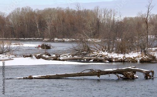 View of the Irtysh River in Ust-Kamenogorsk in Kazakhstan in winter photo