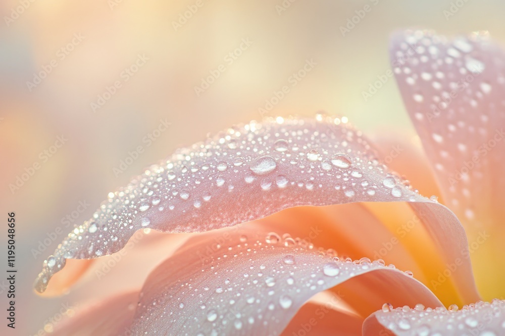 Fototapeta premium Delicate flower petals adorned with dewdrops, showcasing soft pa