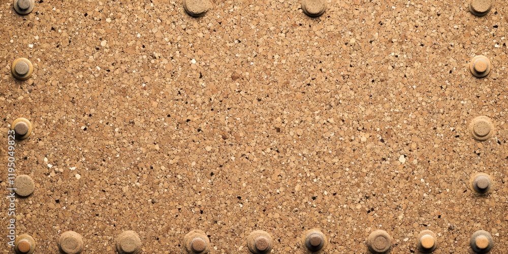 Brown textured cork board background with uniform beige grain, featuring circular tacks positioned along the edges in a horizontal layout. Brown textured cork board background with uniform beige grain, featuring circular tacks positioned along the edges in a horizontal layout.