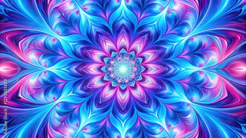 Vibrant blue and pink hues blend in a swirling abstract background, kaleidoscope effect, distorted shapes Vibrant blue and pink hues blend in a swirling abstract background, kaleidoscope effect, distorted shapes