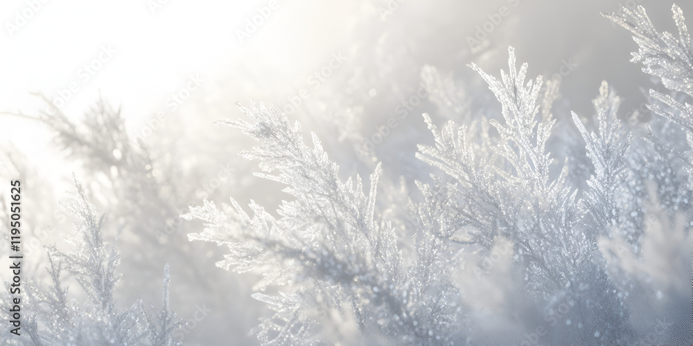 Fototapeta premium Winter Wonderland: Frost-covered branches glisten in the soft, diffused light of a winter morning, creating a serene and magical scene.
