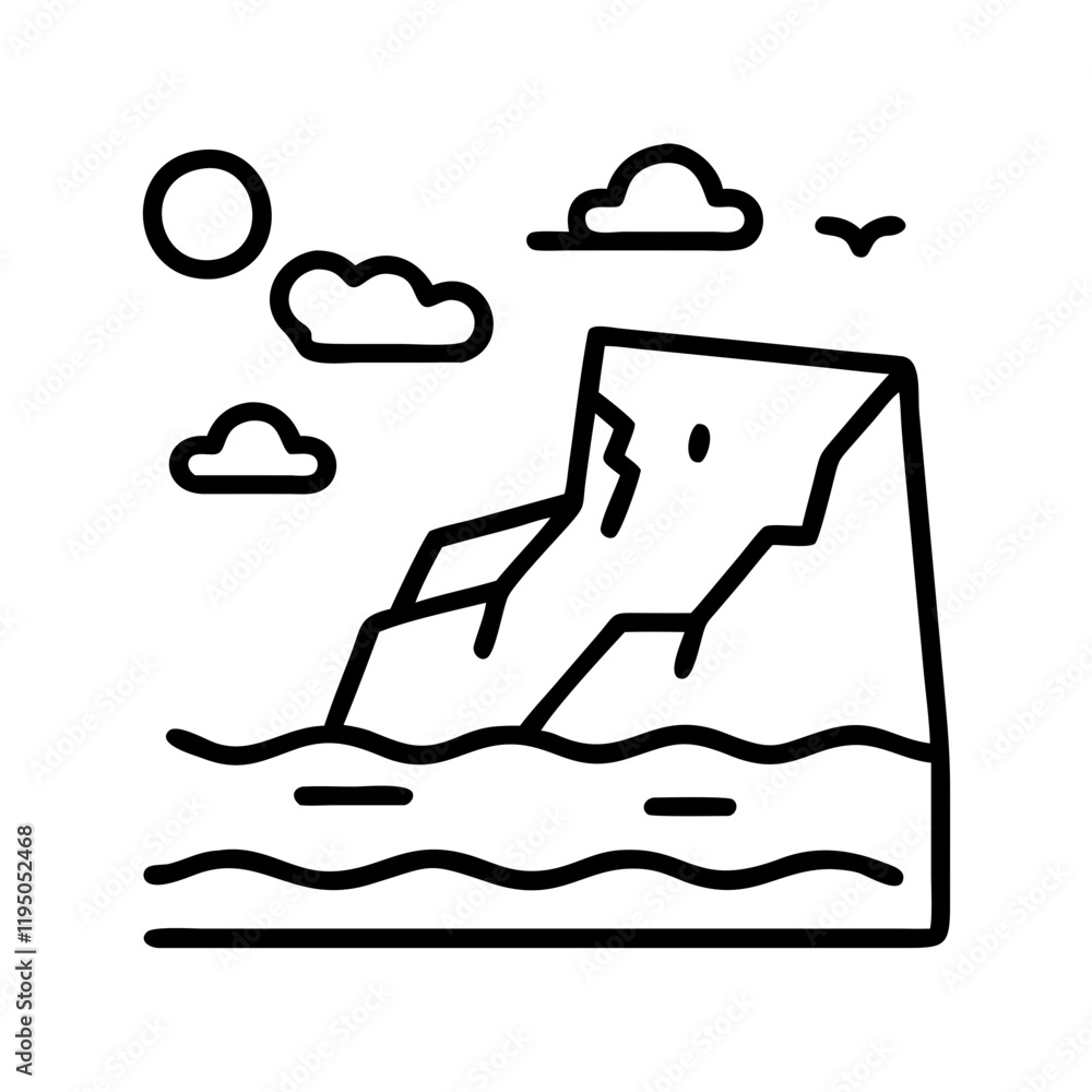 Naklejka premium seaside cliff icon, seaside cliff line art - simple line art of seaside cliff, perfect for seaside cliff logos and icons and themed design 